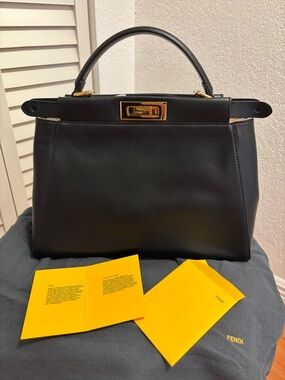 Fendi Black Leather Top-Handle Satchel with Gold-Tone Hardware